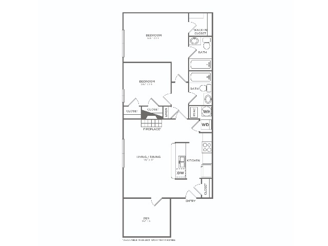 Two Bedroom Two Bath with Den (932 SF)