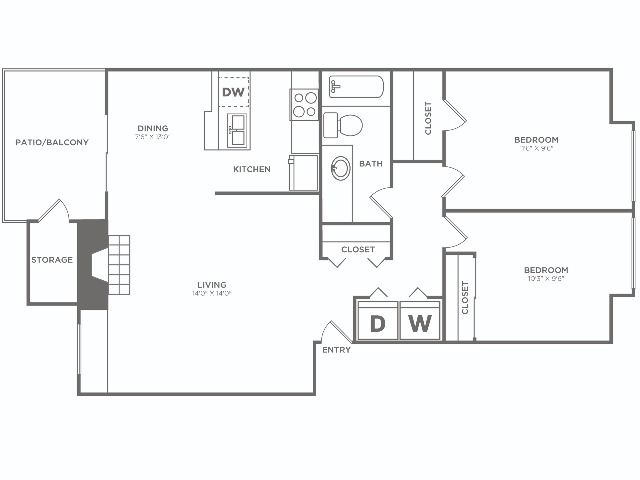 Two Bedroom / One Bath | 2 bed 1 bath | 878 sq ft