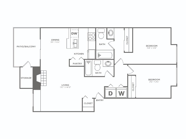 Two Bedroom / Two Bath | 2 bed 2 bath | 984 sq ft
