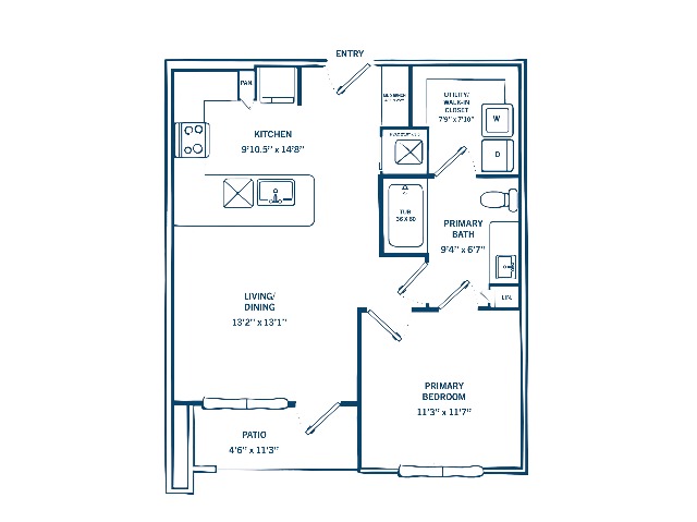 A1D | 1 bed 1 bath | 715 sq ft