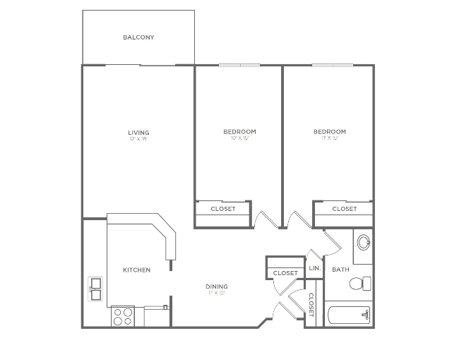 2 Bedroom 1 Bathroom B2 | from 1004 sq ft