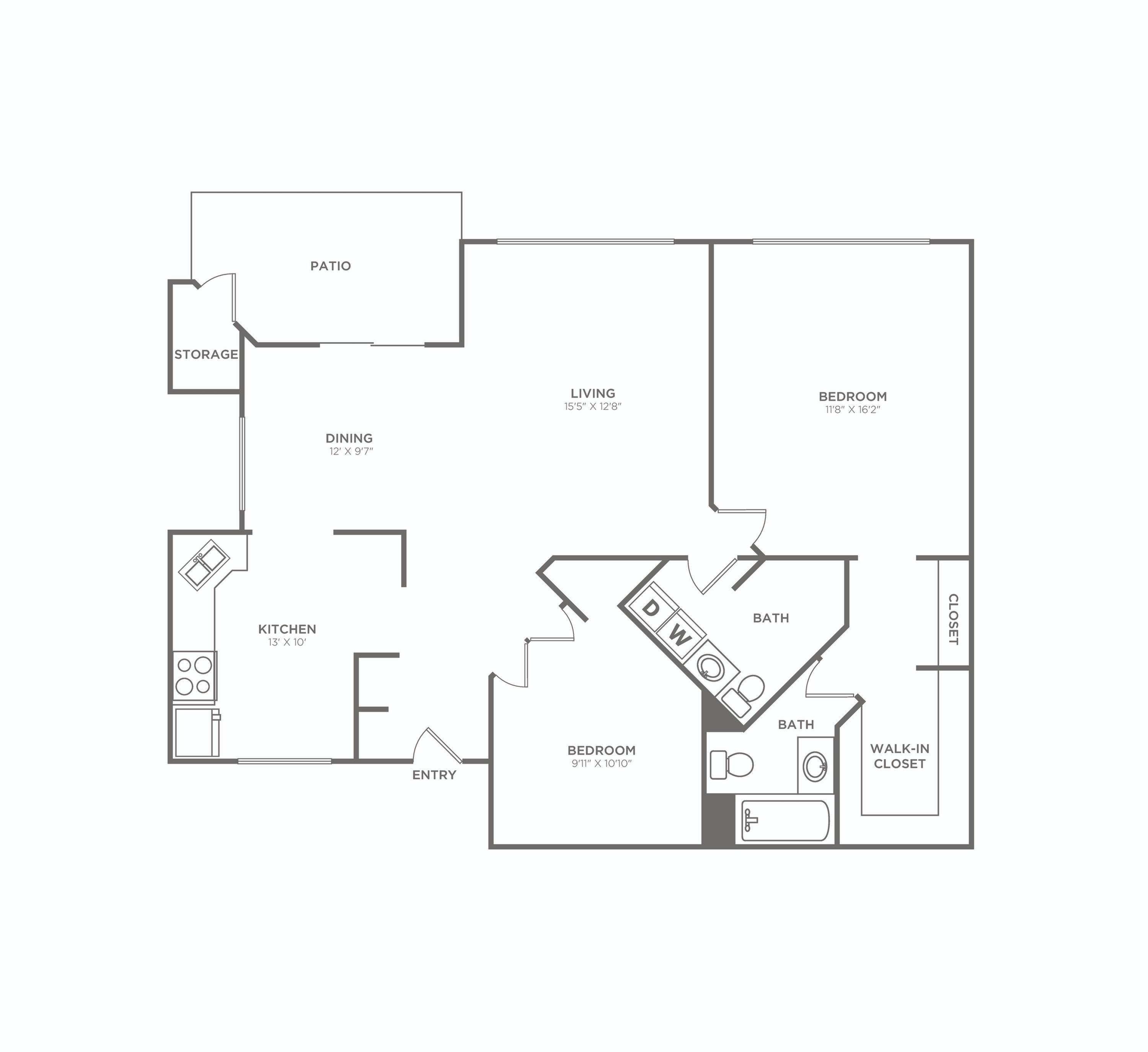 Two Bedroom One and a Half Bath (1098 SF)