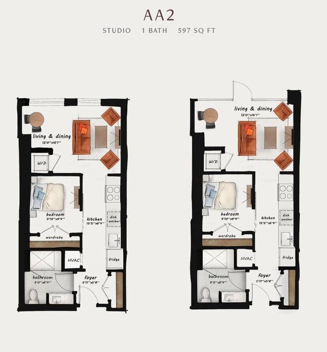 AA2 | Studio 597 square feet