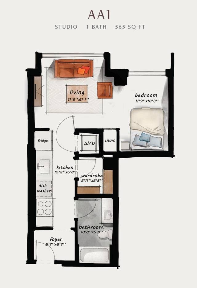 AA1 | Studio 565 square feet