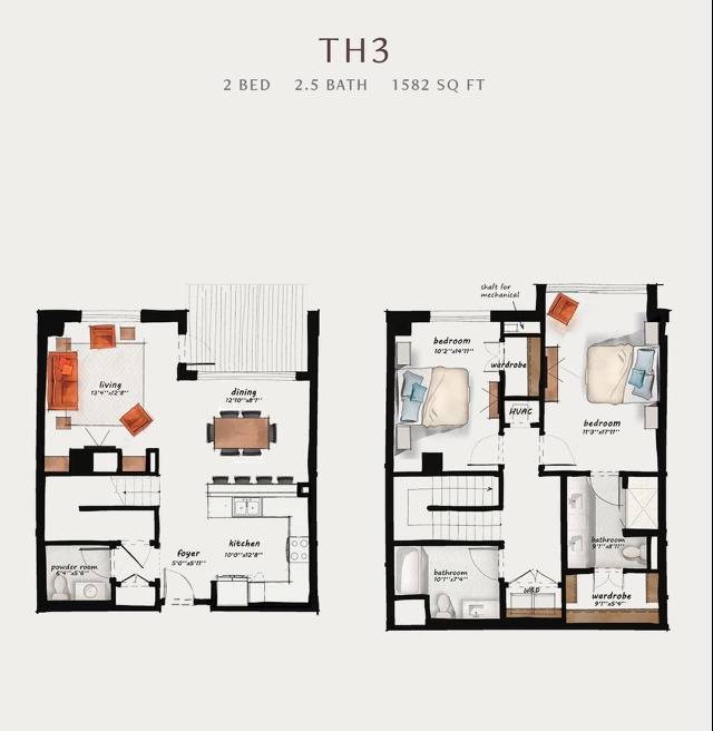 TH3 | 2 Bed 2.5 Bath 1,582 square feet