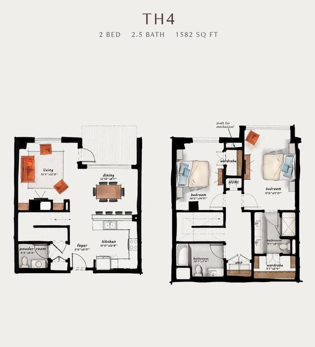 TH4 | 2 Bed 2.5 Bath 1,582 square feet