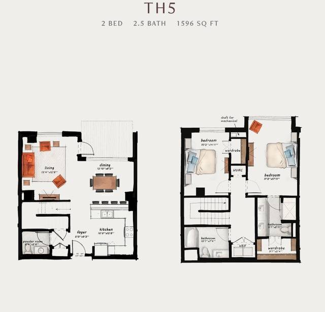 TH5 | 2 Bed 2.5 Bath 1,596 square feet
