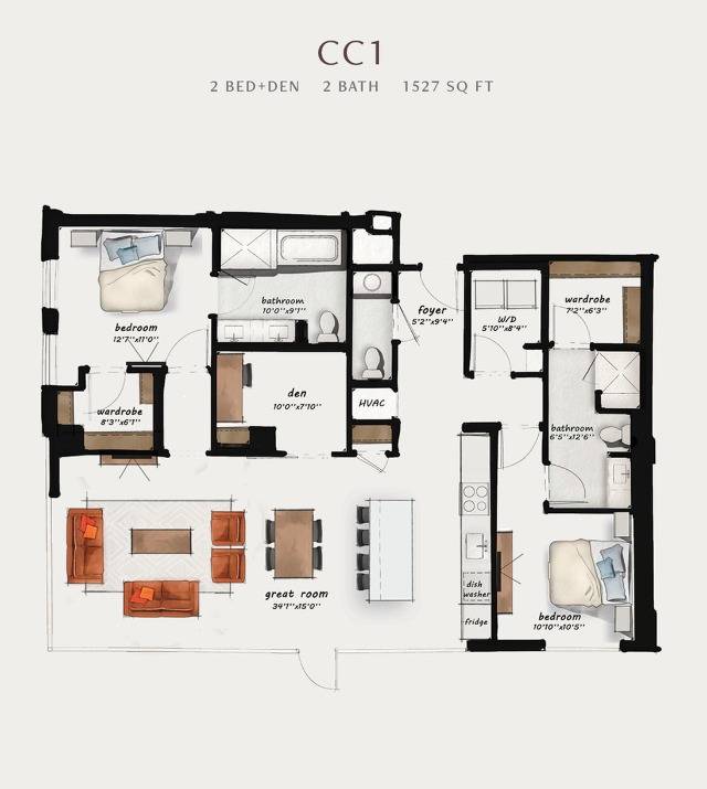 CC1 | 2 Bed 2 Bath 1,527 square feet