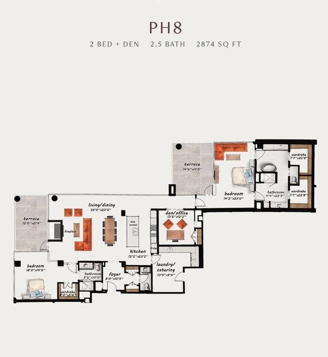 PH8 | 3 Bed 2.5 Bath 2,874 square feet