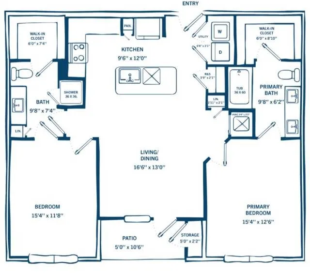 B1-H | 2 bed 2 bath | 1147 sq ft