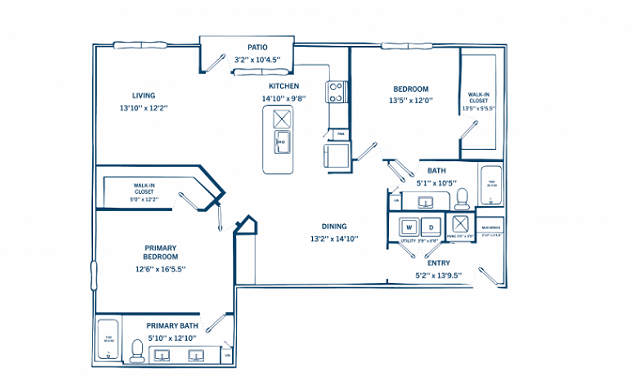 B2 | 2 bed 2 bath | 1490 sq ft