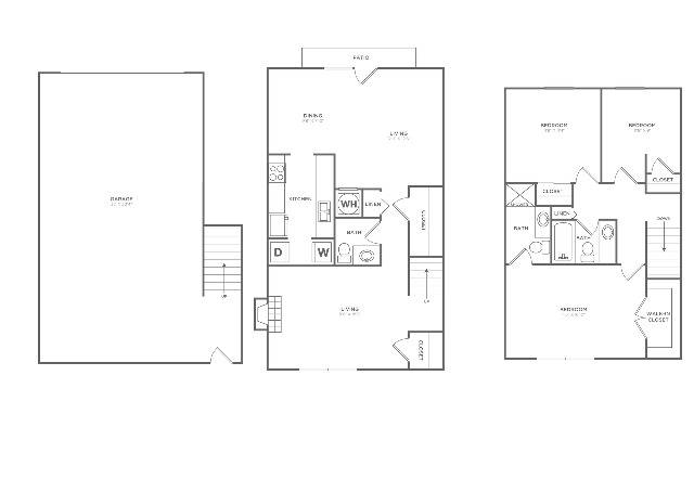 Black Oak | 3 bed 2 bath | 1486 sq ft | Floor Plan map for a three bedroom unit at our apartments for rent in  Nashville, TN, featuring labeled rooms with dimensions.