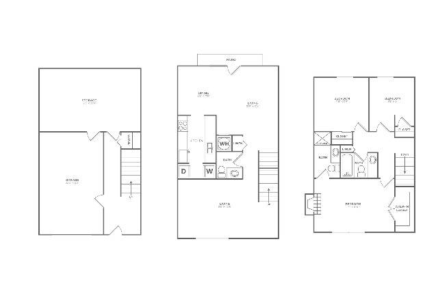 Laurel Oak | 3 bed 2 bath | 1660 sq ft | Floor Plan map for a three bedroom unit at our apartments for rent in  Nashville, TN, featuring labeled rooms with dimensions.