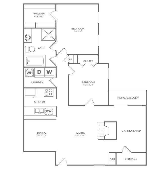 Two Bedroom One Bath (1,200 SF)