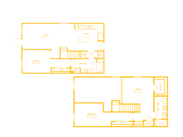 Two Bedroom Two Bath Loft (1564 SF)