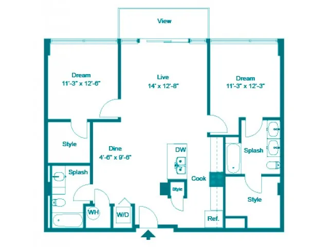 Two Bedroom Two Bath (1178 SF)