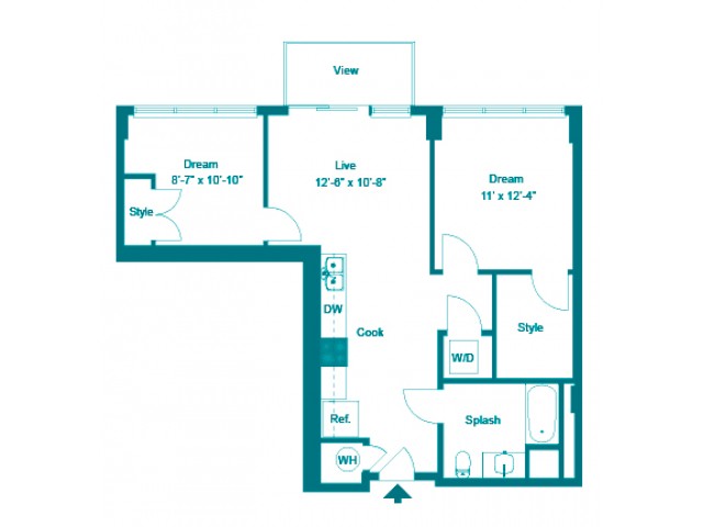Two Bedroom One Bath (802 SF)