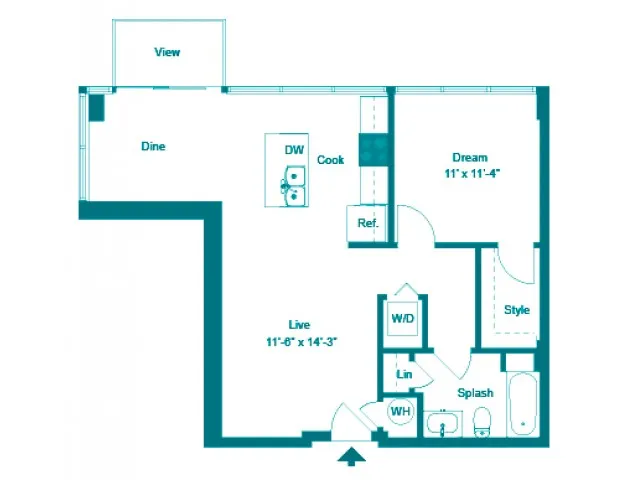 One Bedroom One Bath (751 SF)