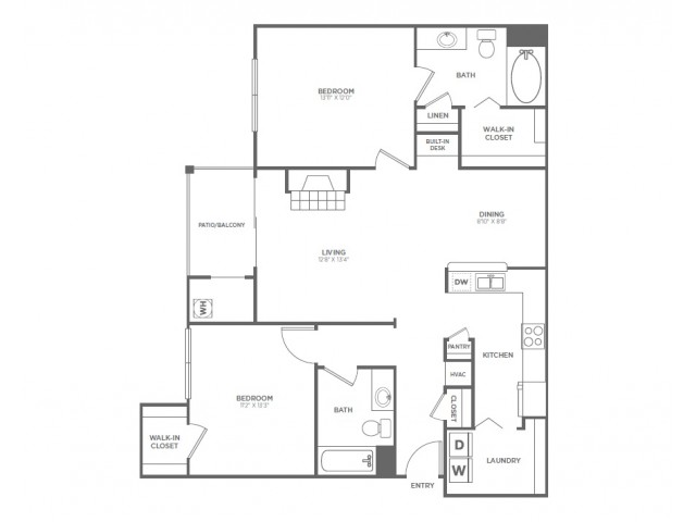 Two Bedroom Two Bath (1171 SF)