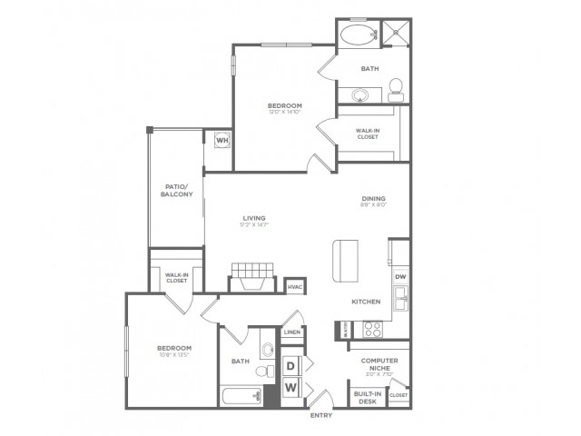 Two Bedroom Two Bath (1234 SF)