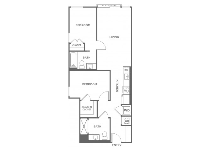 Two Bedroom Two Bath (878 SF)