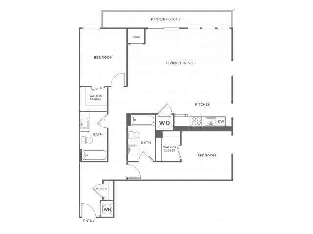 Two Bedroom Two Bath (1125 SF)