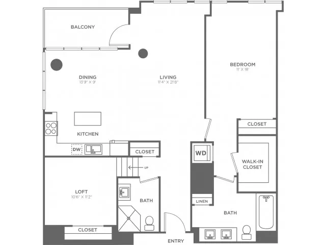 1 bed 2 bath | 1270 SF