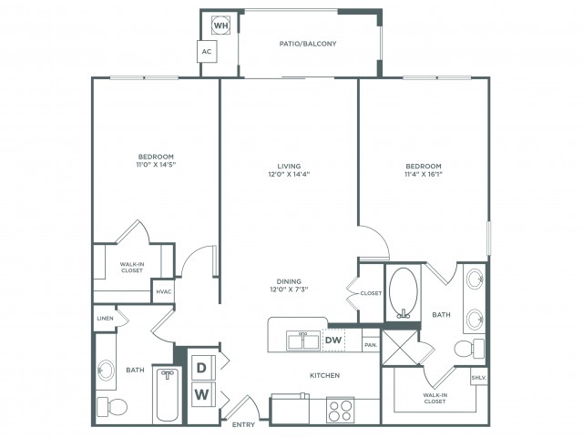 2 bed 2 bath | 1190 SF