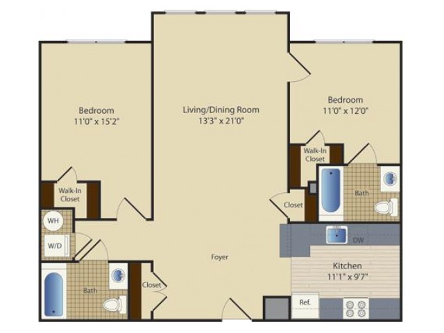 Two Bedroom Two Bath (1034 SF)