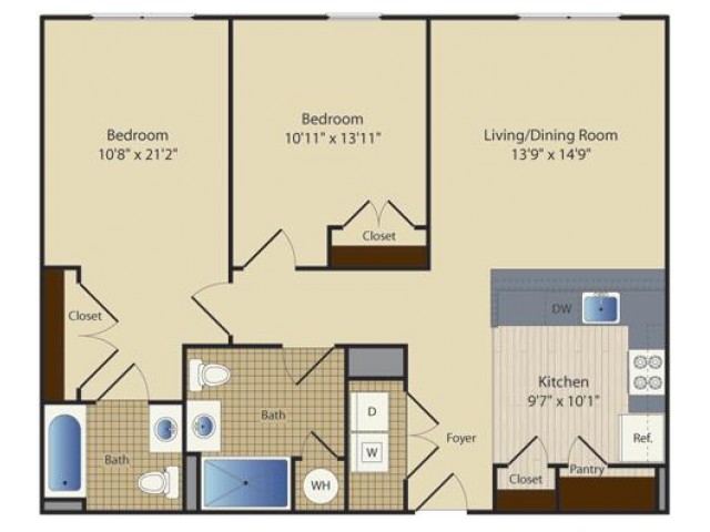 Two Bedroom Two Bath (984 SF)
