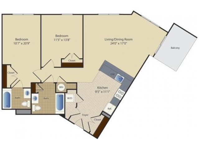 Two Bedroom Two Bath (1101 SF)