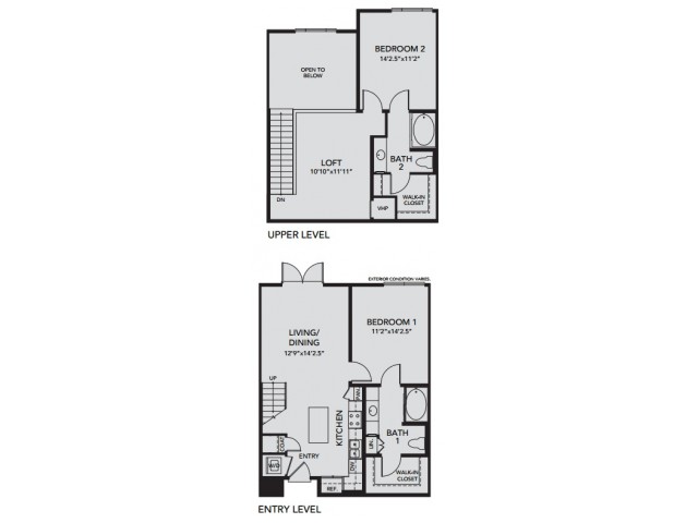 Plan B1 | 2 bed 2 bath | from 1289 square feet