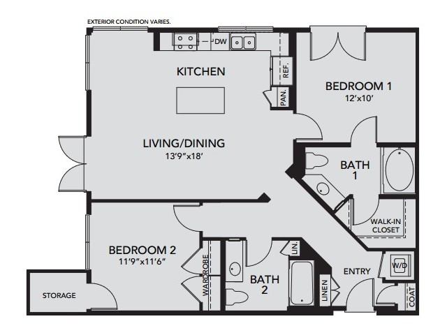Plan B3 | 2 bed 2 bath | from 1114 square feet
