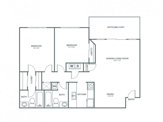 Two Bedroom Two Bath (1,057 SF)