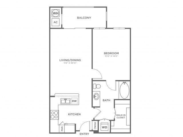 1 Bedroom 1 Bath (690 SF)