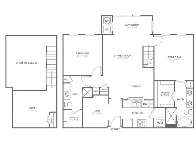 2 Bedroom 2 Bath Loft (1,522 SF)