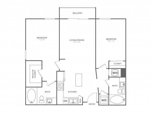 Two Bedroom Two Bath (1197 SF)