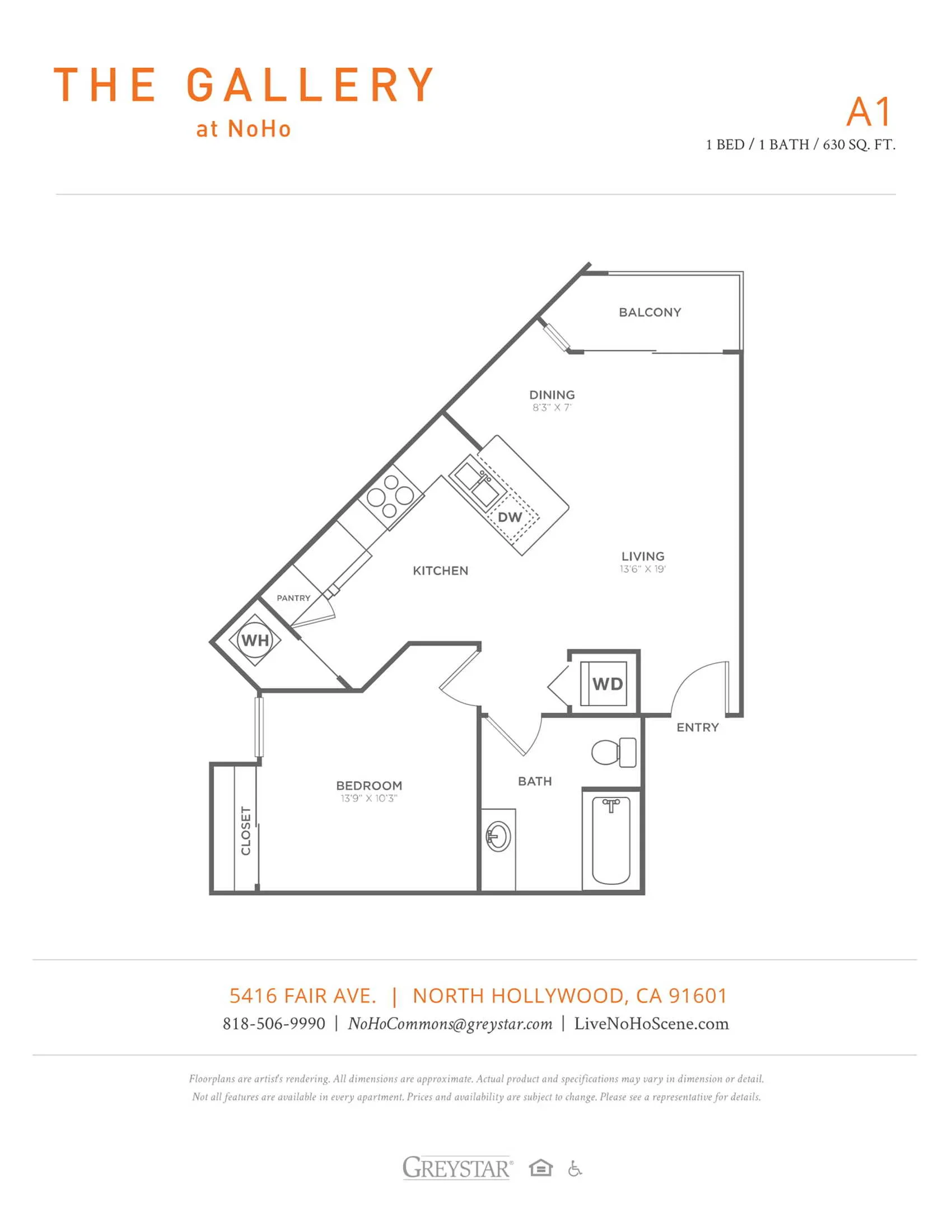 A1 | 1 bed 1 bath | from 630 square feet
