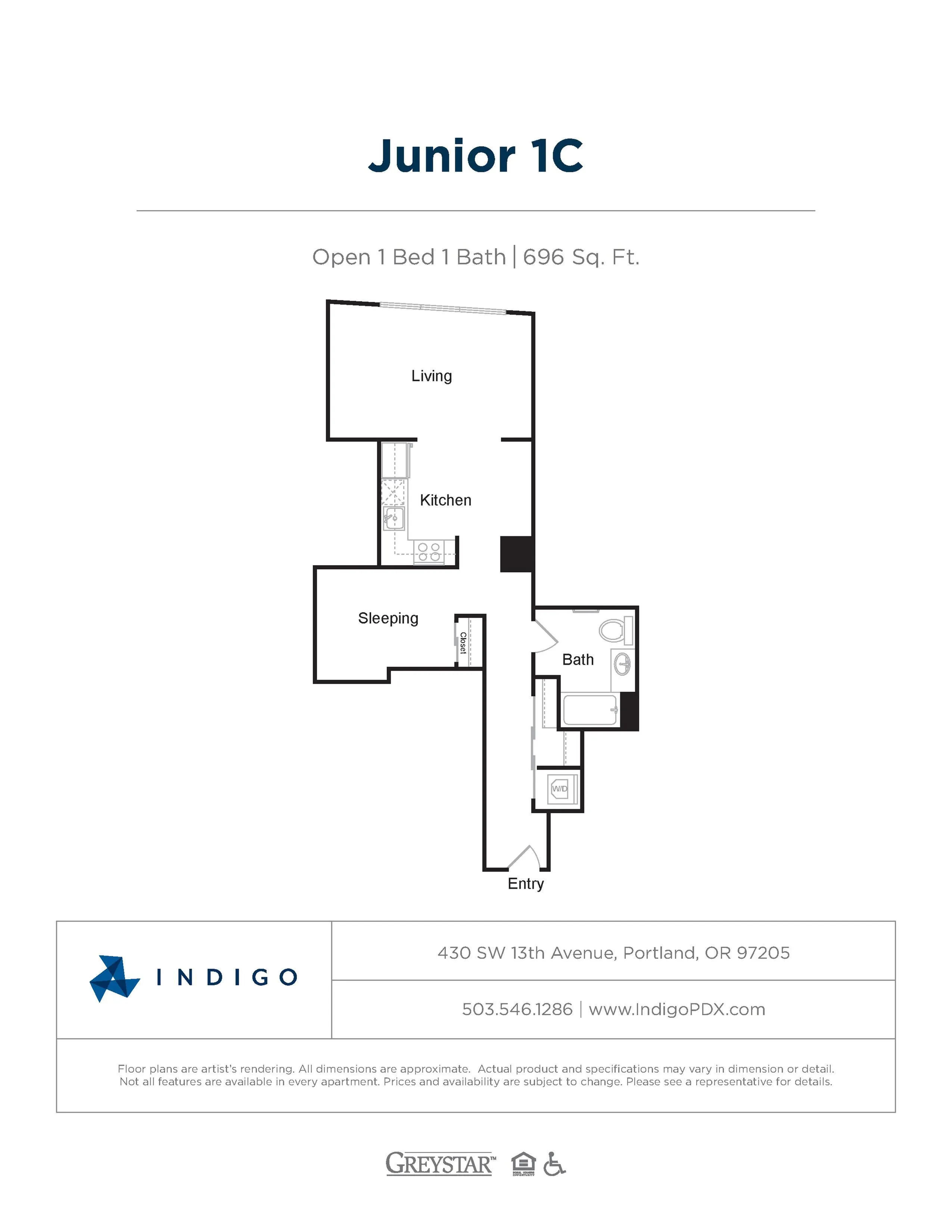 JR1 C | 1 bed 1 bath | from 646 square feet