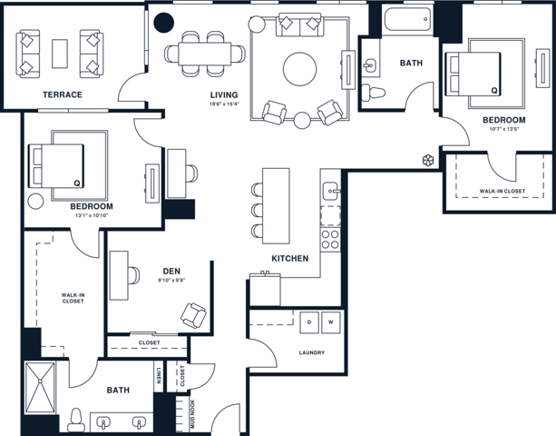 B22D.A | 2x2 Den | 1478 sq ft
