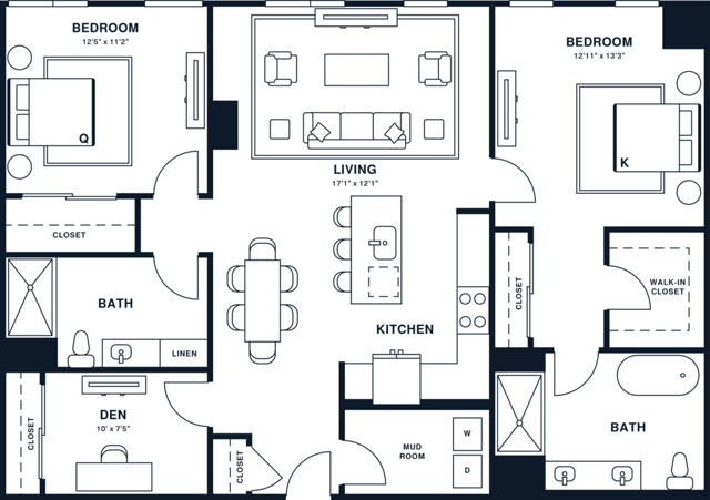 B21DPH | 2x2 Den PH | 1353 sq ft