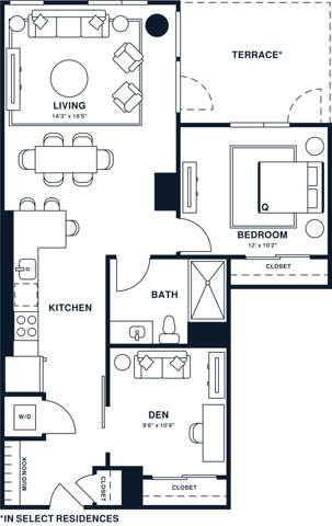 A15D | 1x1 Den | 848 sq ft
