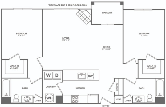 Two Bedroom Two Bath (1122 SF)