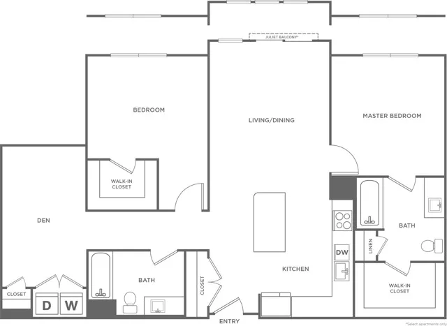 Two Bedroom Two Bath (1255 SF)
