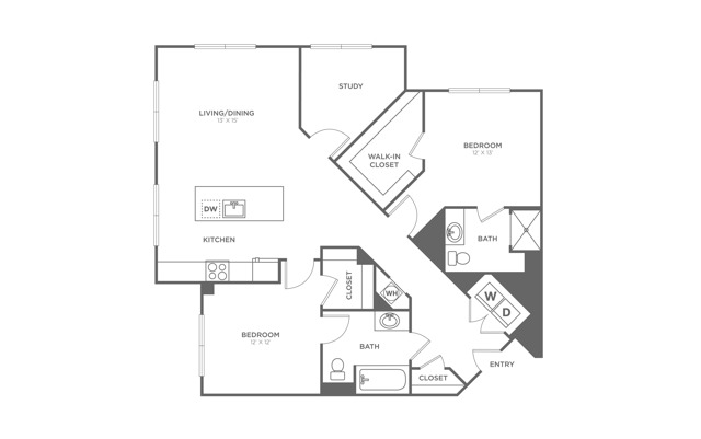 Two Bedroom Two Bath (1345 SF)