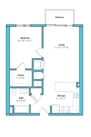 One Bedroom One Bath (694 SF)