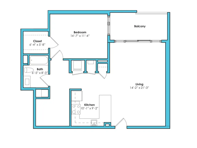 One Bedroom One Bath Den (915 SF)