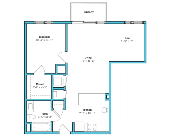 One Bedroom One Bath Den(739 SF)