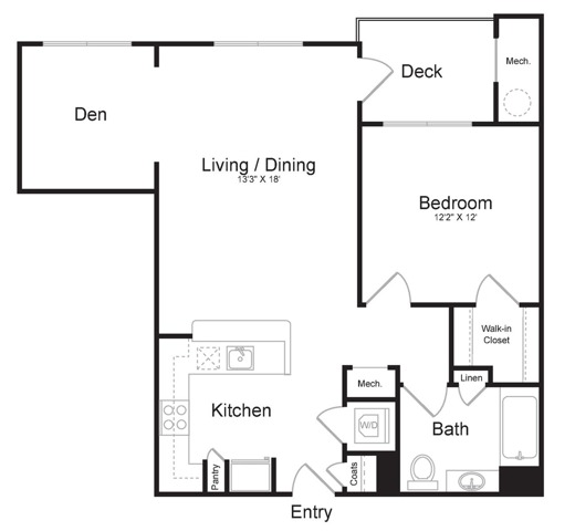 One Bedroom One Bath with Den (826 SF)
