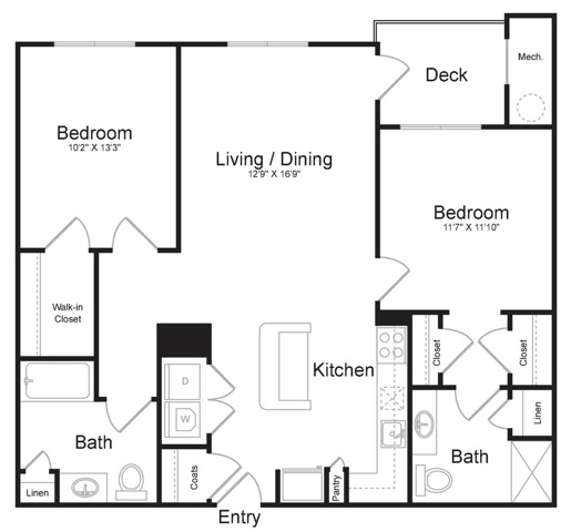 Two Bedroom Two Bath (1056 SF)